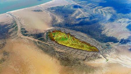 瓦登海域的北弗里西亚群岛中，Norderoog岛的鸟瞰图，石勒苏益格－荷尔斯泰因州，德国