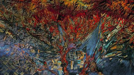 陆地卫星8号的红外照片， 摄于哈萨克斯坦的油田