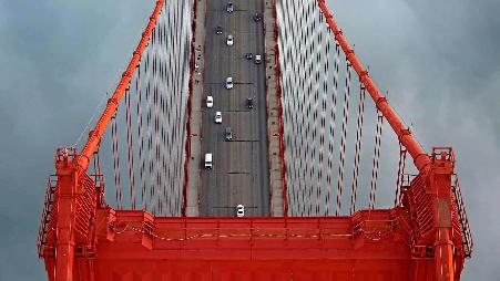 旧金山金门大桥鸟瞰图，美国加利福尼亚州