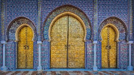 菲斯皇宫的大门，摩洛哥
