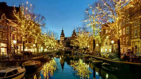 静谧水波，闪耀灯影