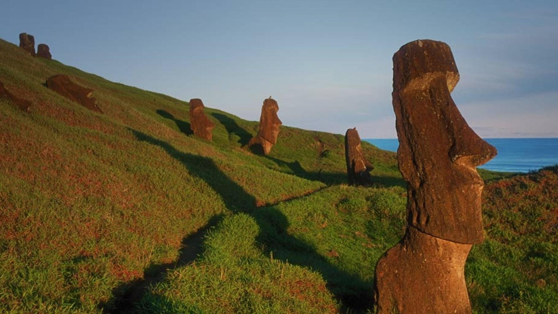 智利复活节岛上神秘的摩艾石像