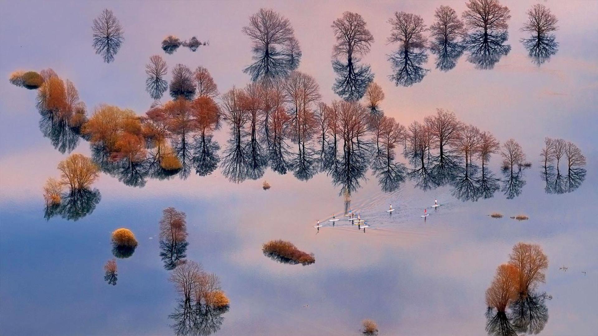 斯洛文尼亚，卢布尔雅那河喀斯特盆地，洪水淹没了平原