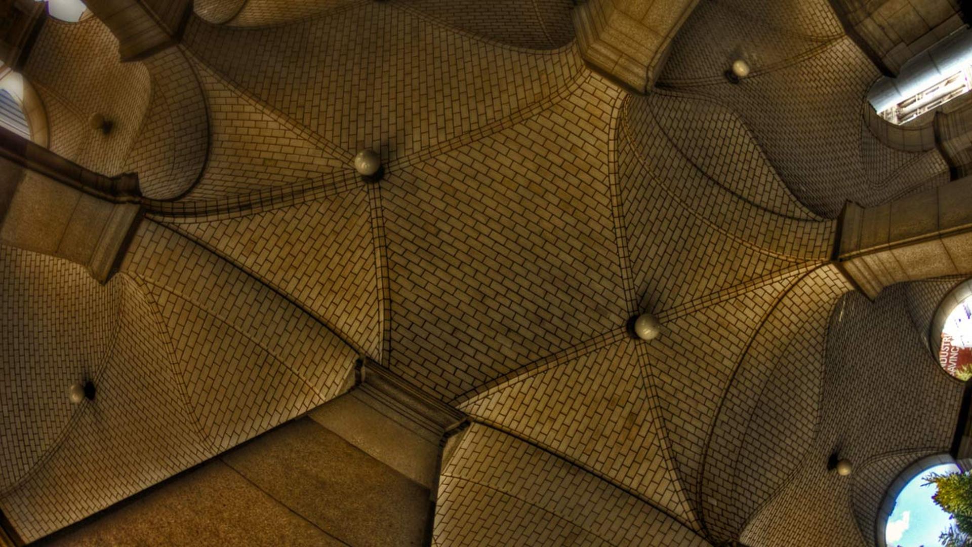 美国，纽约，布鲁克林大桥-市政厅/商会街地铁站的天花板