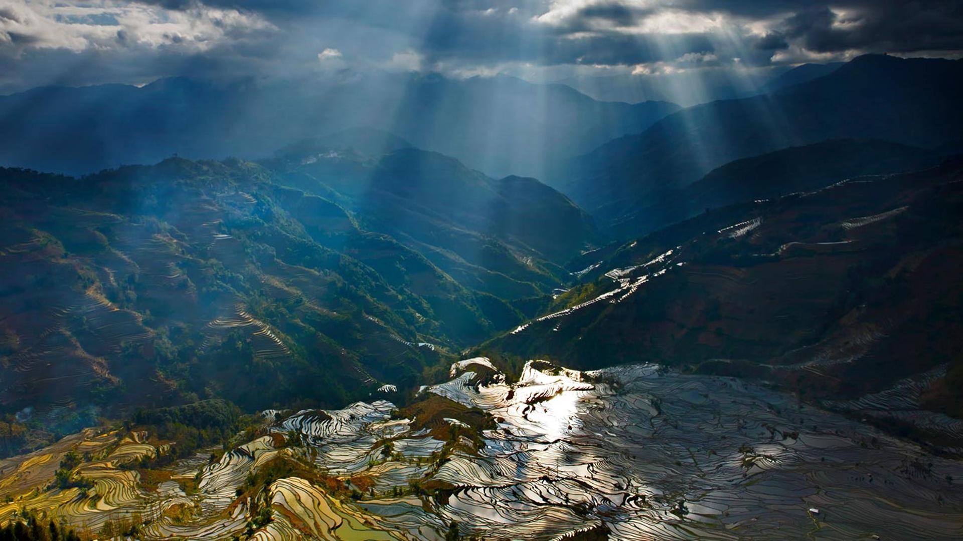 【劳动节】云南省元阳县，倒映在梯田里的阳光