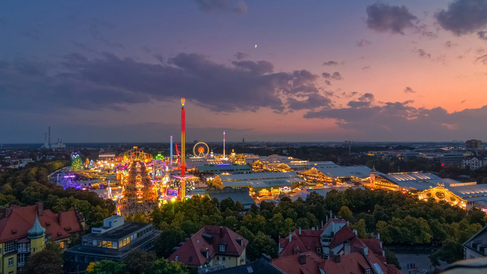 Oktoberfest in Munich at sunset